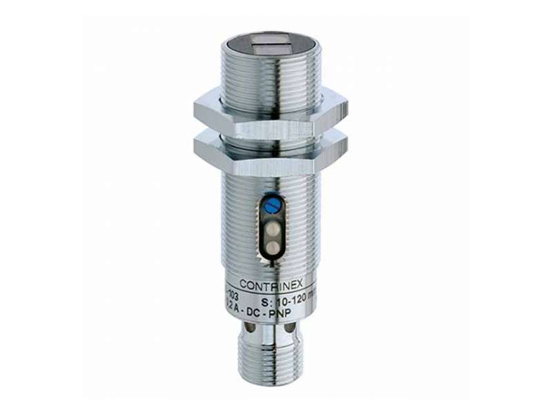 CONTRINEX Standard Diffuse M18 40...600 mm Chrome plated brass 3/4 turn pot. LED, red 660 nm; 620-200-426