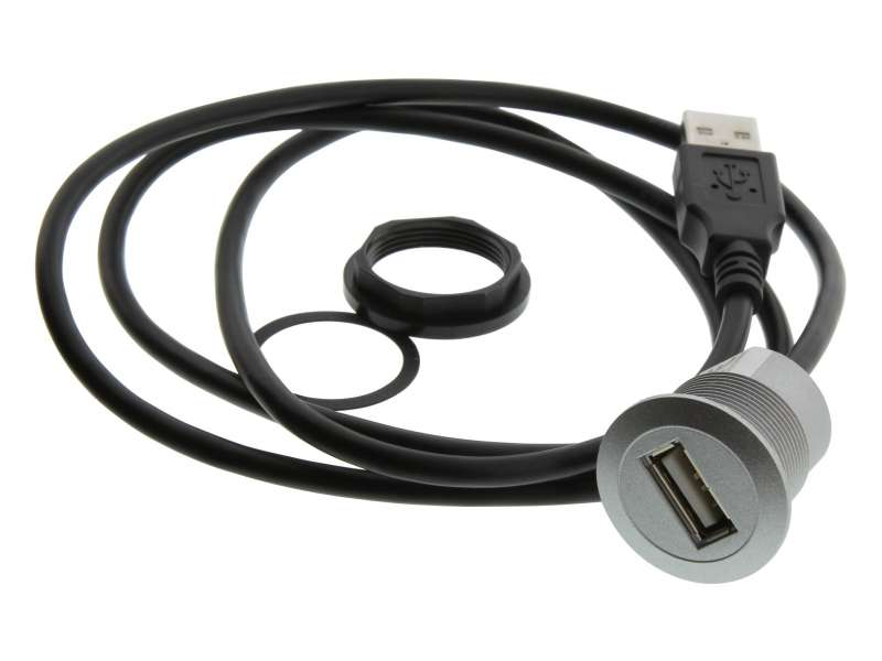 IDEC CW series (Ø22 mm bushing) USB port / USB2.0 type A, metal bezel, 1m cable; CW4X-USB20-1M
