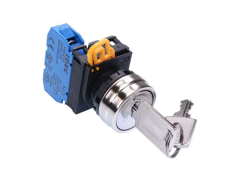 IDEC Key selector / YW series, 2 positions maintained, Metal bezel, Key removable in all positions, 1NO, 0NC; YW4K-2AE10