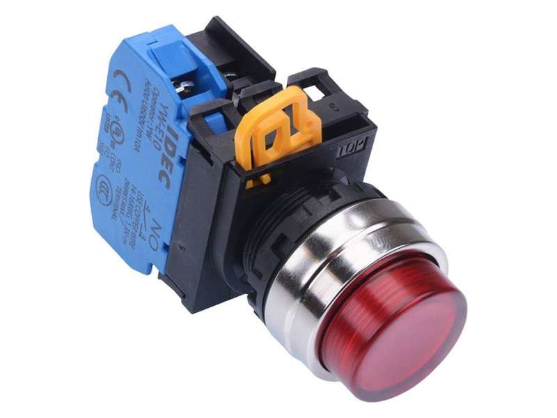 IDEC Pushbutton - illuminated / YW series, Ø30mm dome pilot light /extended button, Momentary, Metal bezel, 1NO, 0NC Red 24V AC/DC; Y