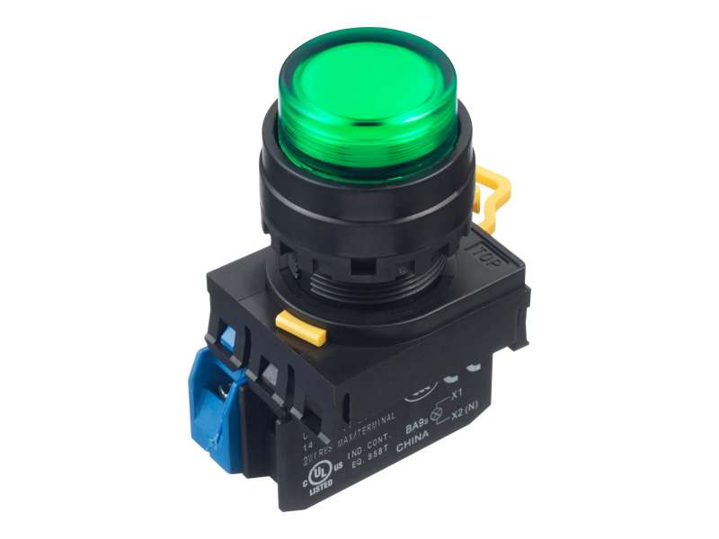 IDEC Pushbutton - illuminated / YW series, Ø30mm dome pilot light /extended button, Momentary, Plastic bezel , 1NO, 0NC Green 24V AC/