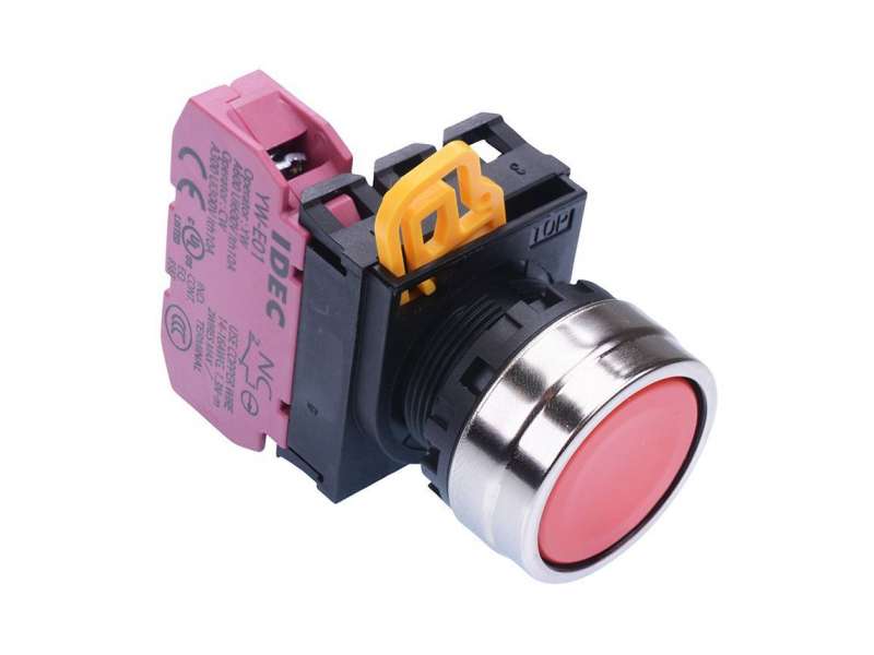 IDEC Pushbutton - non illuminated / YW series, Ø30mm button, Momentary, Metal bezel, 0NO, 1NC Red; YW4B-M1E01R