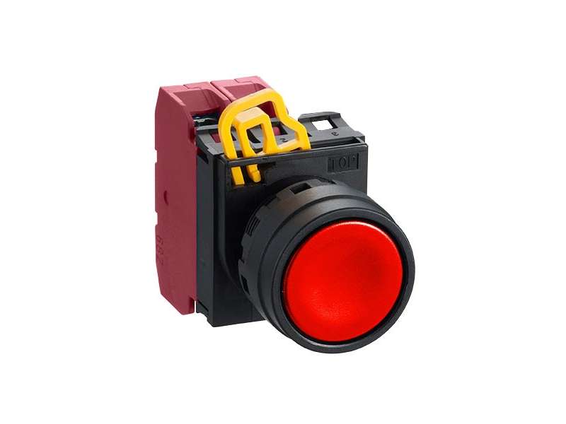 IDEC Pushbutton - non illuminated / YW series, Ø30mm button, Momentary, Plastic bezel , 0NO, 2NC Red; YW1B-M1E02R