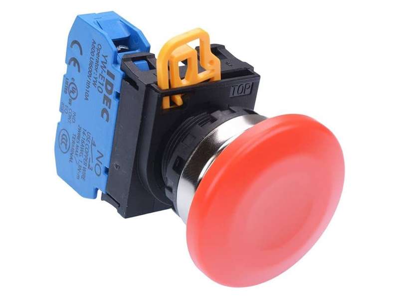 IDEC Pushbutton - non illuminated / YW series, Ø40mm mushroom button, Momentary, Metal bezel, 1NO, 0NC Red; YW4B-M4E10R