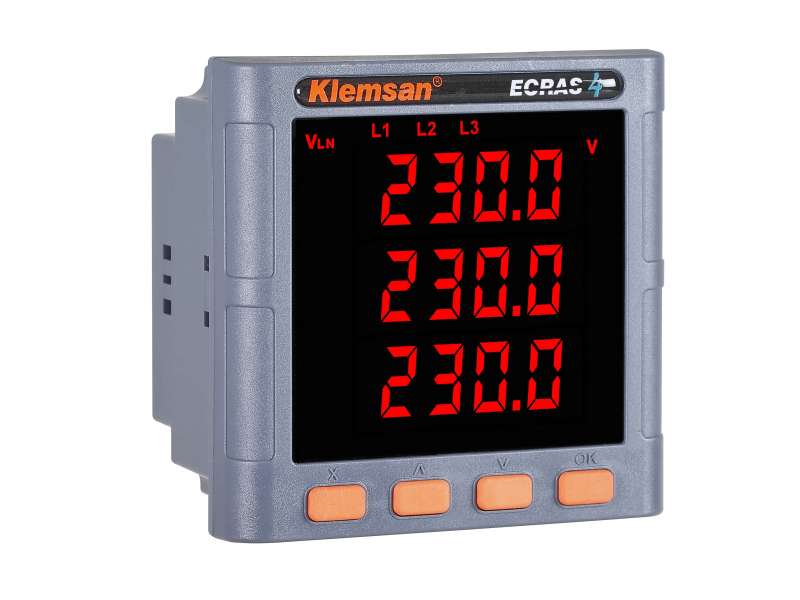 Klemsan 3Ø Electronic Multimeter ECRAS 411R, 0-6A CT; 606504
