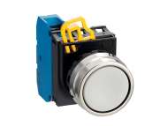 IDEC Pushbutton - non illuminated / YW series, Ø30mm button, Maintained, Metal bezel, 1NO, 0NC White; YW4B-A1E10W